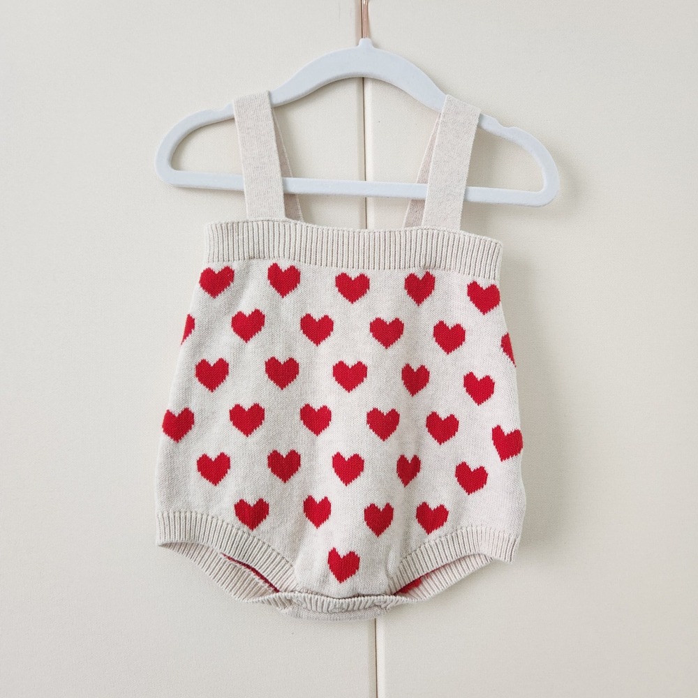 Baby Girl Knit Heart Romper size 3-6M Valentine's Day Sunsuit‎